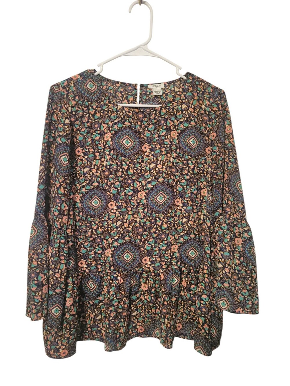 J.Crew Floral Peplum Blouse Long Sleeve Boho Folk Print Fall Top Multicolor M